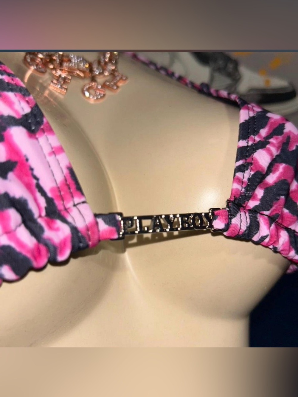 PLAYBOY Pink Patterned Triangle Bikini Set - Picture 6 of 8